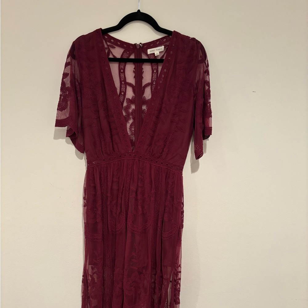 Maxi low V neck romper - honey punch - dark red